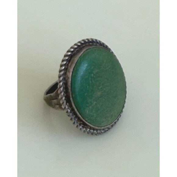 Vintage 70's Large Navajo Green Turquoise Ring Size 5.5 - Picture 2 of 12